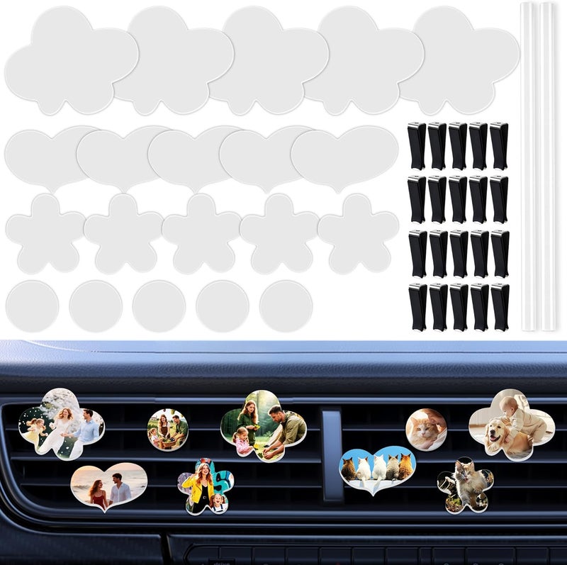 AOUXSEEM 20 Sets Sublimation Car Air Vent Blanks, DIY Car Accessories Heat Transfer Portrait Essential Oil Difusser,20pcs Matte PVC Blanks and 20pcs Square Clips - Image 1
